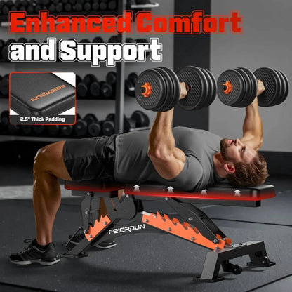 UPGO Heavy-Duty 9 Positions Adjustable Weight Bench Workout Bench with Extended Rear Support for Home Gym Full Body Strength Training,Support up to 1300Lbs