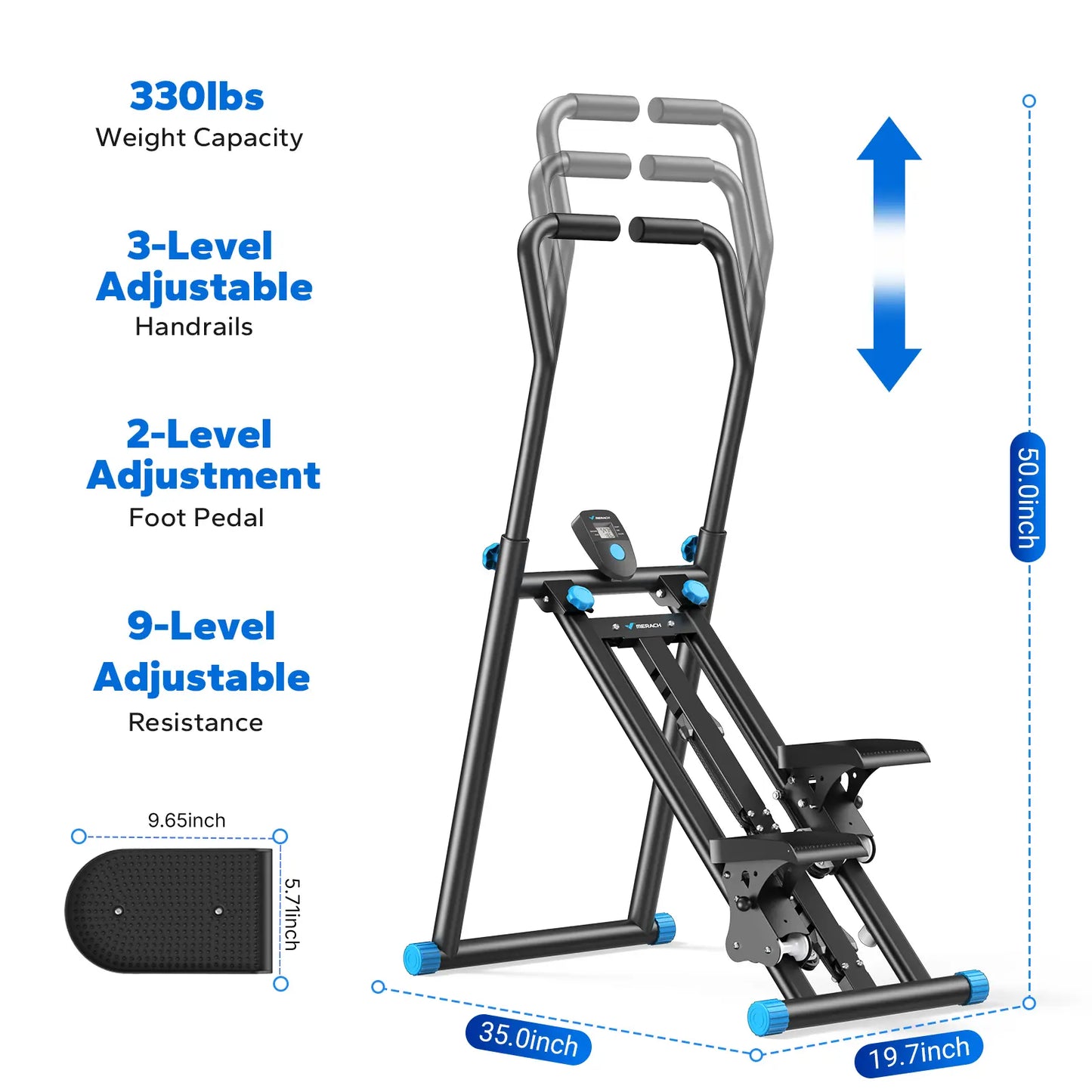 Merach Stair Stepper with Handlebar for Full-Body Workout,330Lbs Capacity, Compact Cardio Climber Exercise Machinewith Adjustable Pedals, Vertical Climber, Outdoorfun for Home Gym Backtoschool