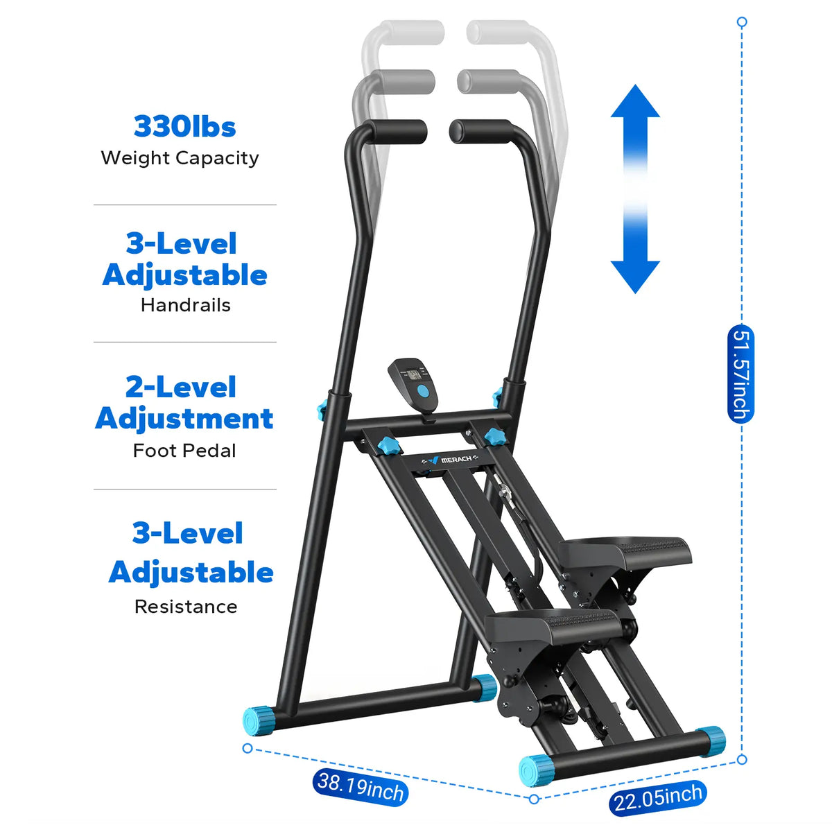 Merach Stair Stepper with Handlebar for Full-Body Workout,330Lbs Capacity, Compact Cardio Climber Exercise Machinewith Adjustable Pedals, Vertical Climber, Outdoorfun for Home Gym Backtoschool
